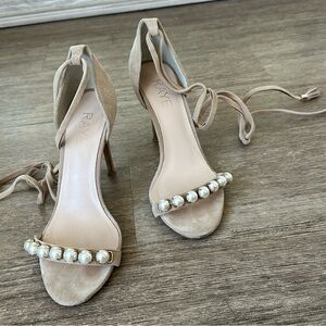 RAYE pearl ankle wrap suede heels